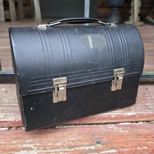 Aladdin Metal Dome Top V Lunch Box Work Pail Vintage Black